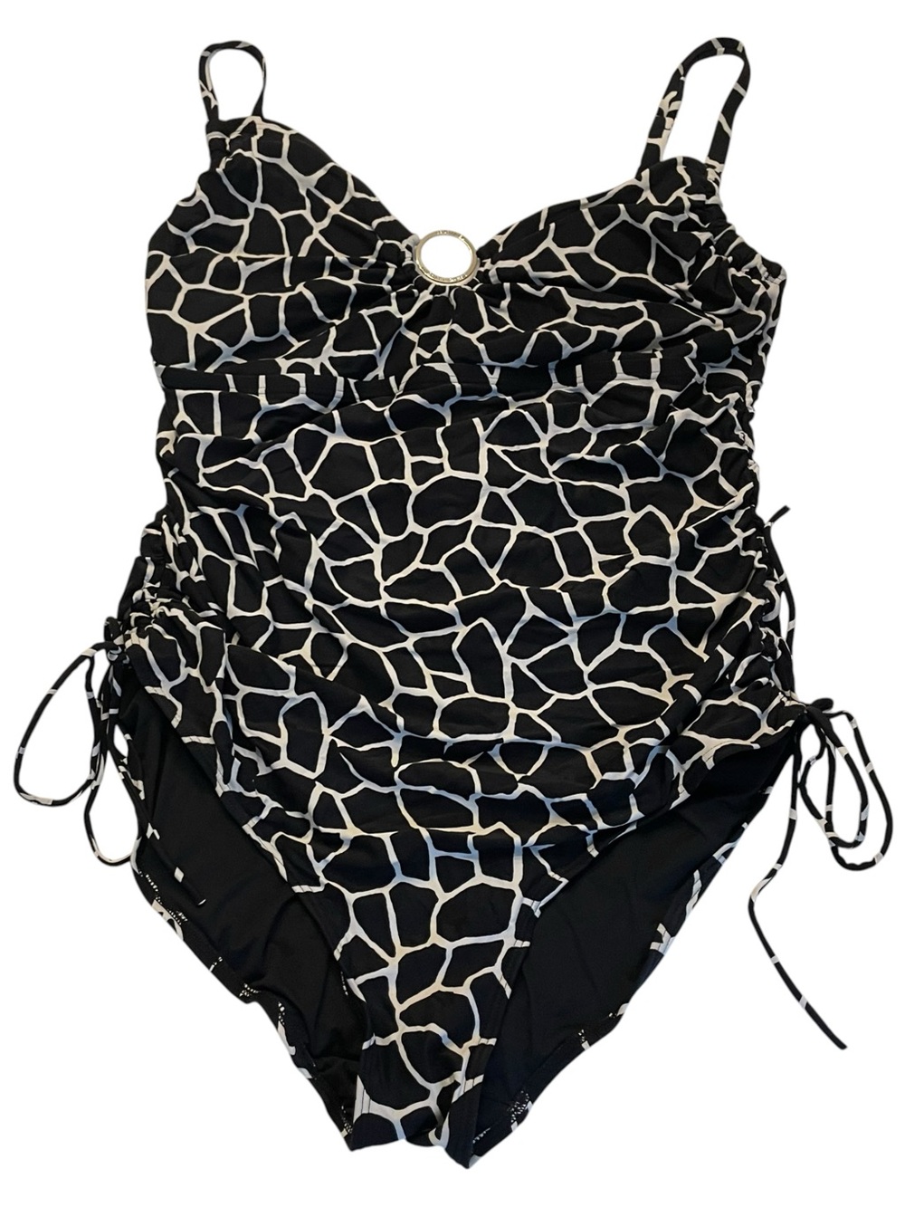 Michael Kors Black & White Giraffe-Print One-Piece Swimsuit with O-Ring sz 20w